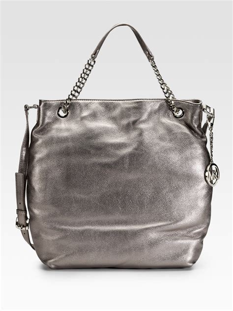 michael michael kors jet set chain shoulder tote metallic gunmetal